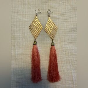 Geometric Gold and Pink Tassel Earrings